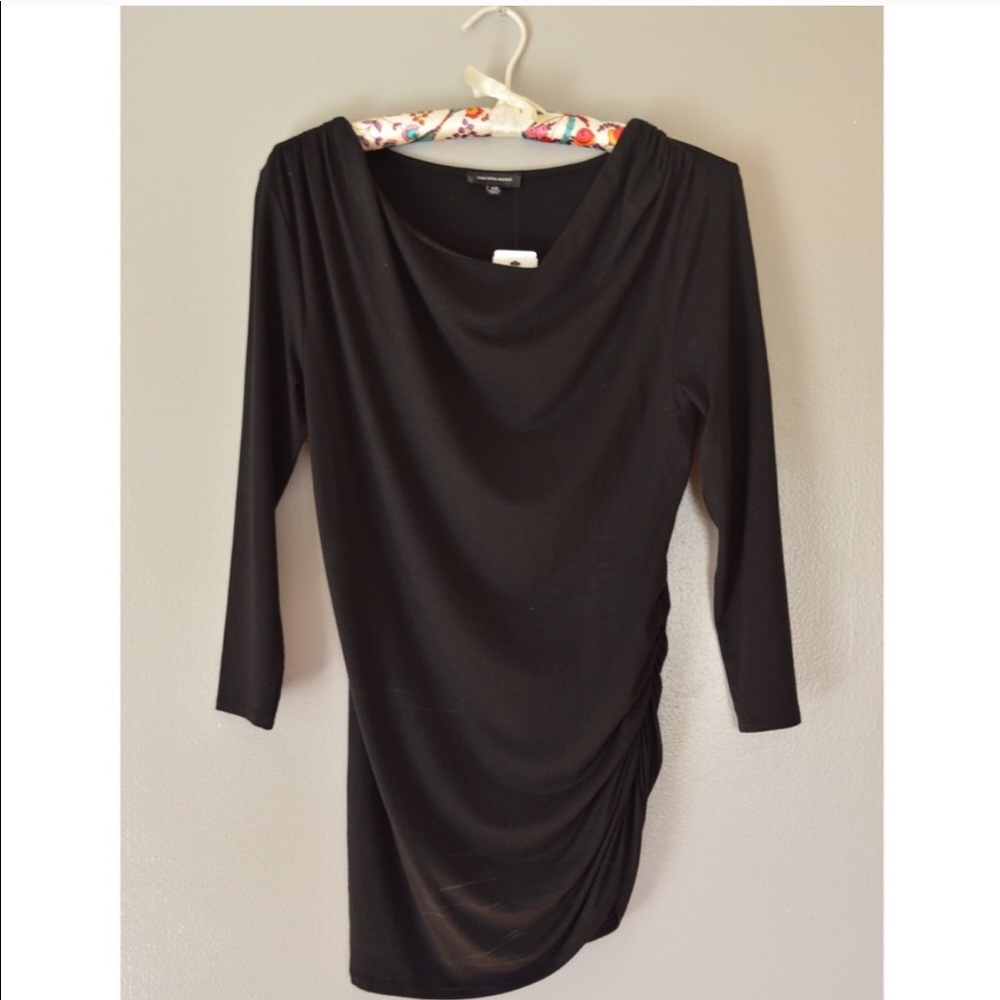 Saks 5th Ave NWT Black Rouched Long Sleeve Tee